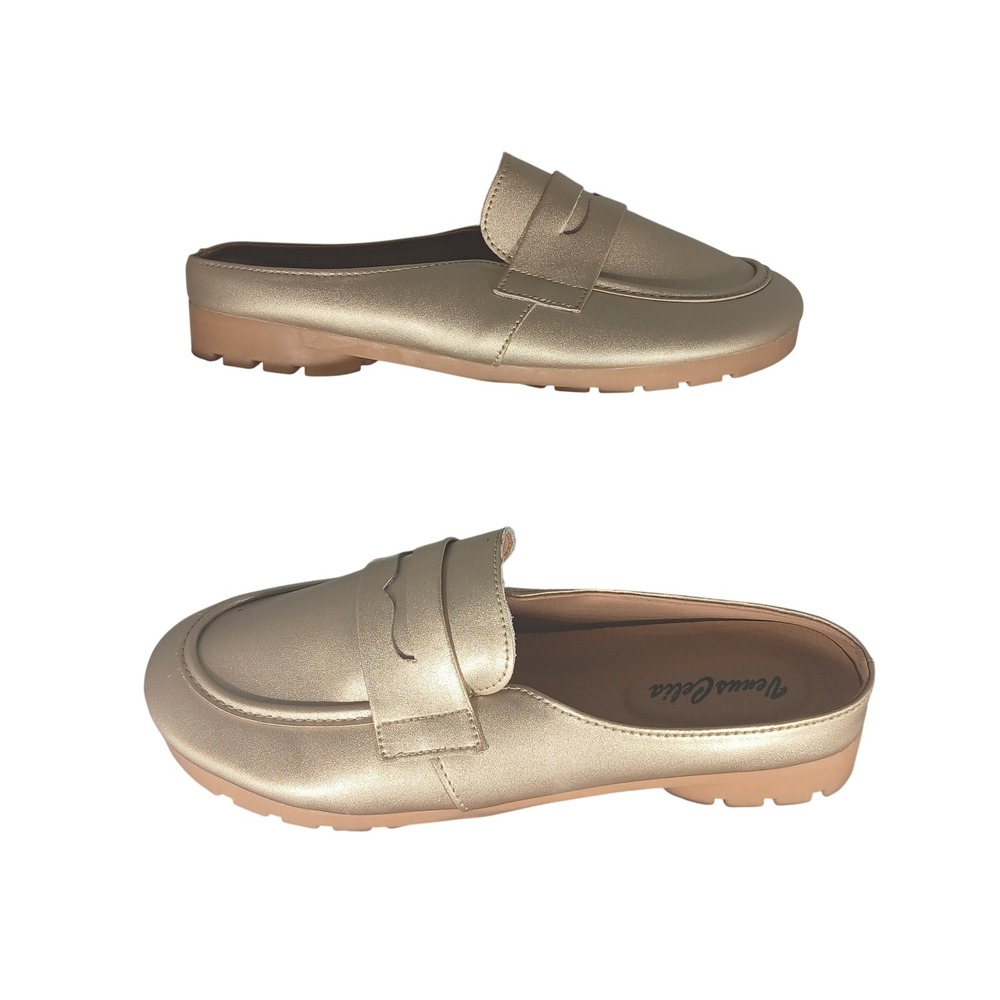 Venus Celia Womens Champagne‎ Gold Metallic Penny Loafer Mules C260 Size 42